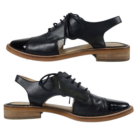 Chelsea Crew Shaya Black Patent Leather Sling Back Loafers Shoes Sandal 36 5 1/2 - Picture 1 of 5